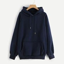 Romwe Plus Drawstring Detail Hooded Sweatshirt
