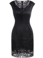 Romwe Black Round Neck Sleeveless Embroidered Hollow Dress