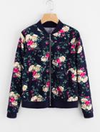 Romwe All Over Flower Print Contrast Trim Jacket