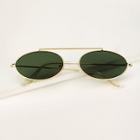 Romwe Guys Gold Metal Frame Double Bridge Green Lens Sunglasses