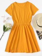 Romwe Solid Elastic Waist Dress
