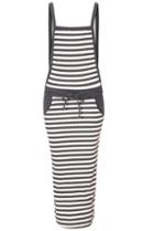 Romwe Spaghetti Strap Striped Leg Split Bodycon Dress