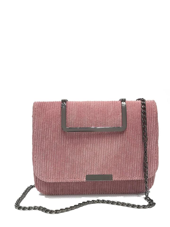 Romwe Metal Detail Corduroy Chain Bag