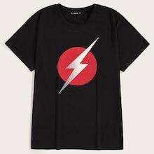 Romwe Guys Lightning Print Short Sleeve Tee