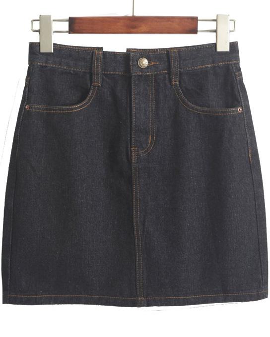 Romwe Vintage High Waist Denim Black Skirt