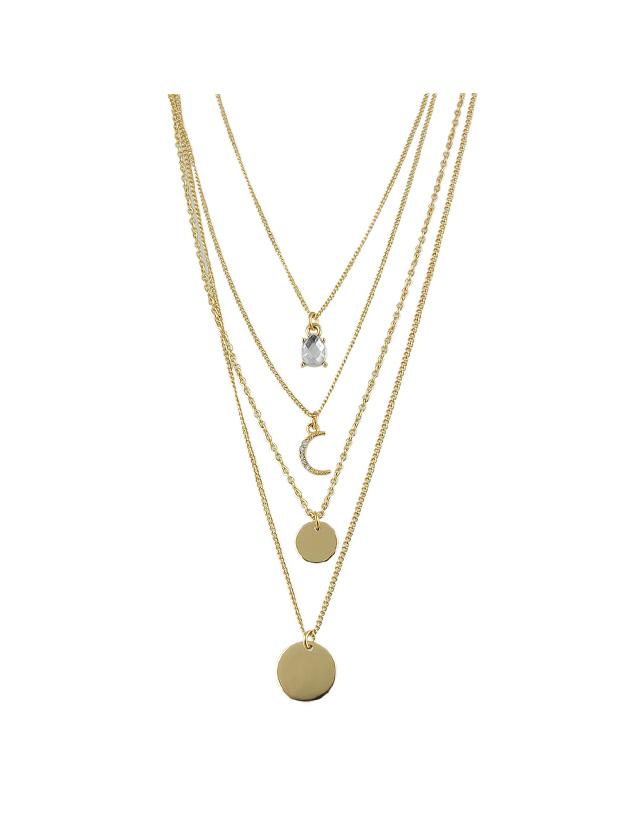 Romwe Multi Layer Necklace With Moon Pendant Necklace