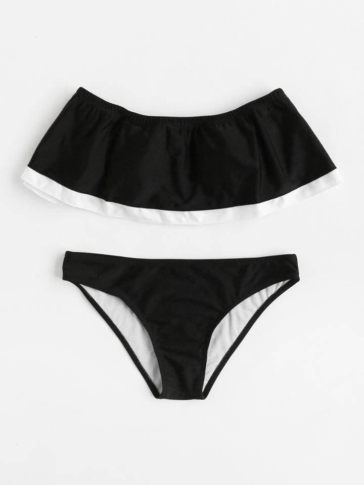 Romwe Contrast Trim Off The Shoulder Bikini Set