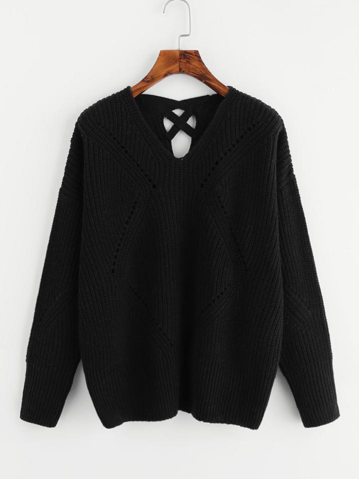 Romwe Crisscross Back Eyelet Detail Jumper