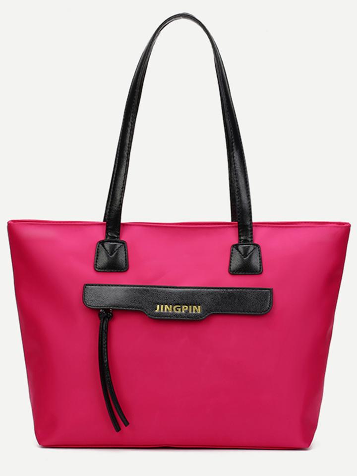 Romwe Pink Zip Front Nylon Tote Bag
