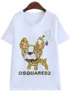 Romwe Leopard Dog Print T-shirt