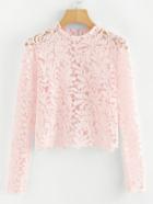 Romwe Lace Cut Out Zip Up Back Blouse