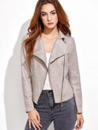 Romwe Pink Textured Back Belt Biker Jacket
