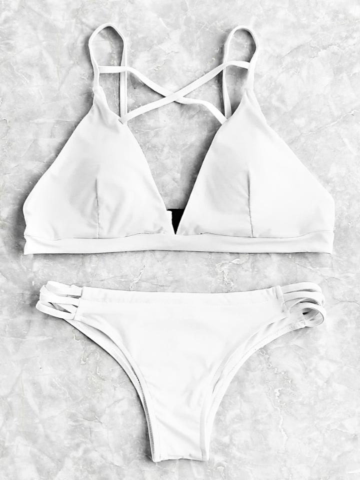 Romwe Crisscross Ladder Cutout Bikini Set