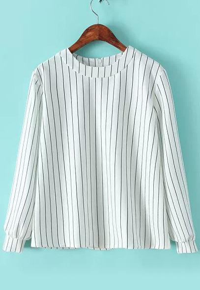 Romwe Vertical Stripe Loose White Blouse