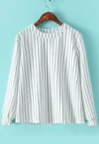 Romwe Vertical Stripe Loose White Blouse