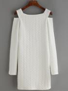 Romwe Cold Shoulder Twist Pattern White Dress
