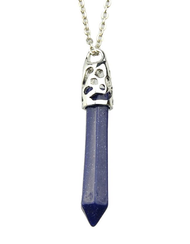 Romwe Blue Stone Long Pendant Necklace
