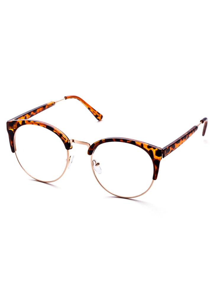 Romwe Leopard Print Frame Semi Rimless Metal Trim Glasses
