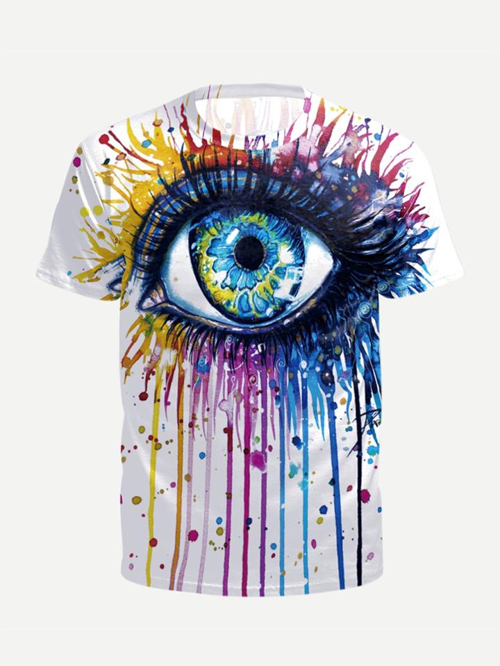 Romwe Paint Drip And Eye Print Tee
