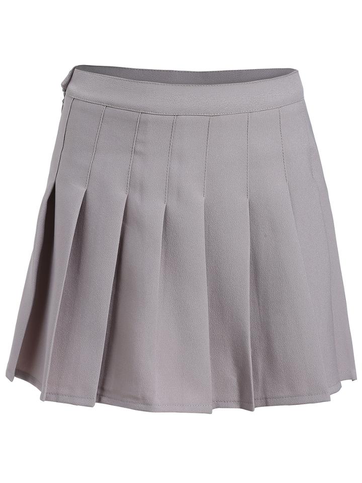 Romwe Pleated Women Grey Skirt