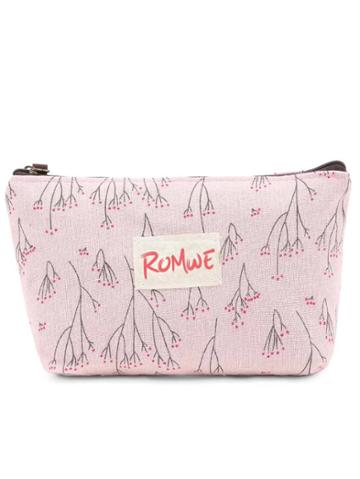 Romwe Romwe Logo Plant Print Zipper Makeup Bag