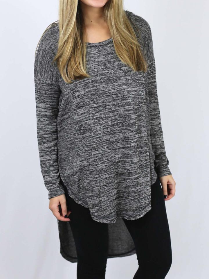 Romwe Grey Round Neck High Low T-shirt