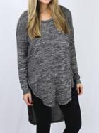Romwe Grey Round Neck High Low T-shirt