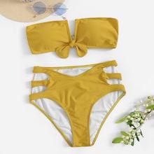 Romwe Knot Bandeau With Ladder Cutout Bikini Set
