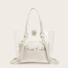 Romwe Transparent Braided Handle Bag With Inner Pouch