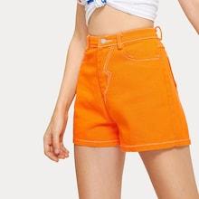 Romwe Neon Orange Pocket Back Denim Shorts