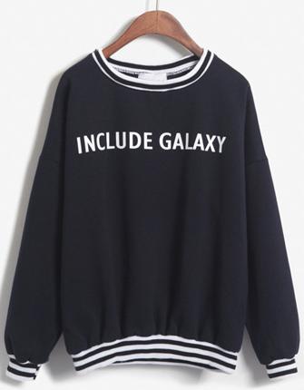 Romwe Include Galaxy Print Navy Sweatshirt