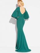 Romwe Bell Sleeve Single Breasted Open Back Mermaid Dress