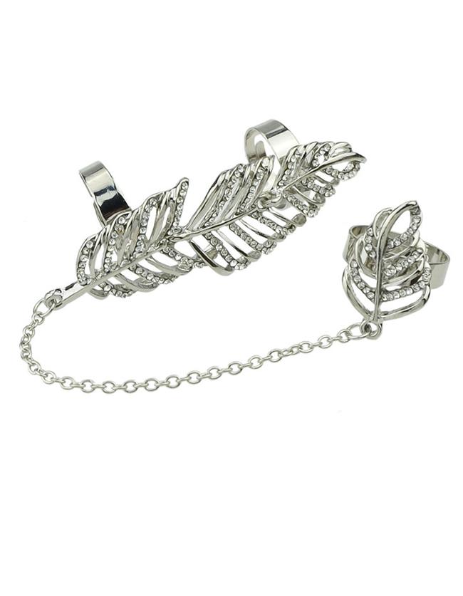 Romwe Silver Plated Rhinestone Double Rings