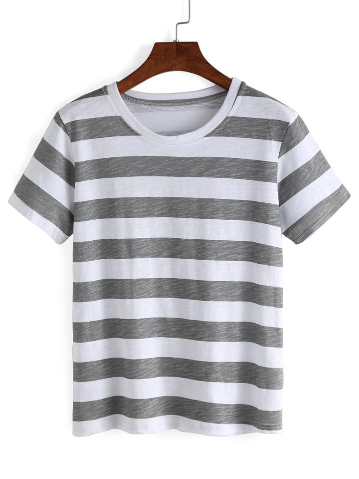Romwe Striped Round Neck T-shirt
