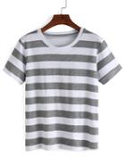 Romwe Striped Round Neck T-shirt