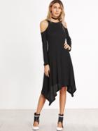 Romwe Black Open Shoulder Asymmetric Dress