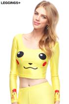 Romwe Pikachu Face Print Yellow T-shirt