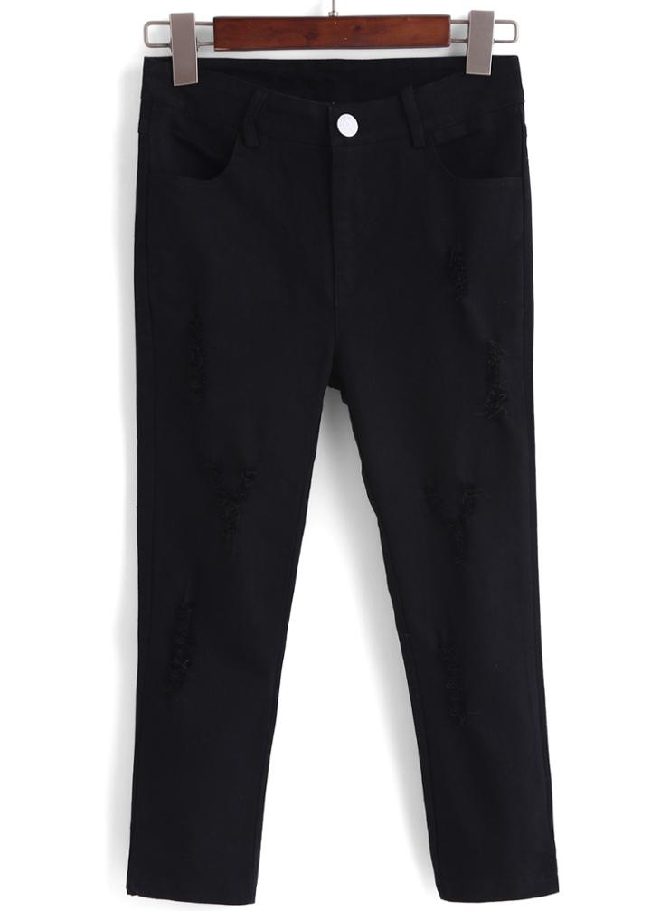 Romwe Ripped Slim Black Pant