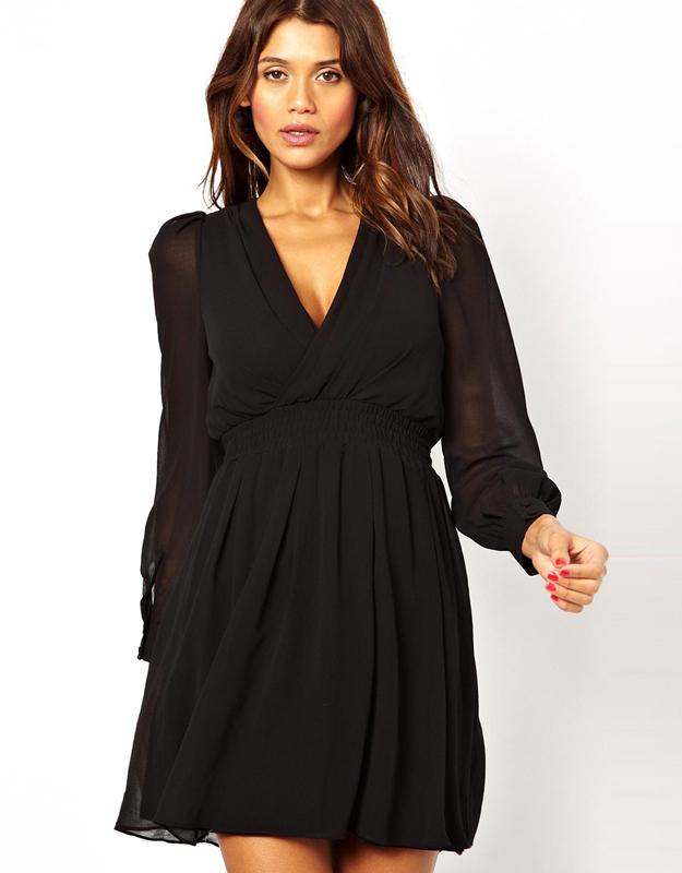 Romwe V Neck Backless Chiffon Black Dress