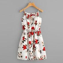Romwe Plus Knot Front Floral Print Cami Dress