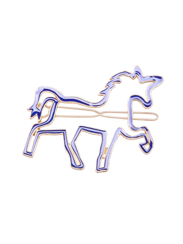 Romwe Blue Horse Design Openwork Hair Clip