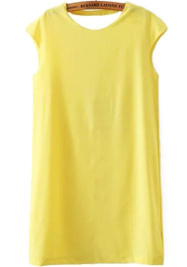 Romwe Back Hollow Shift Yellow Dress