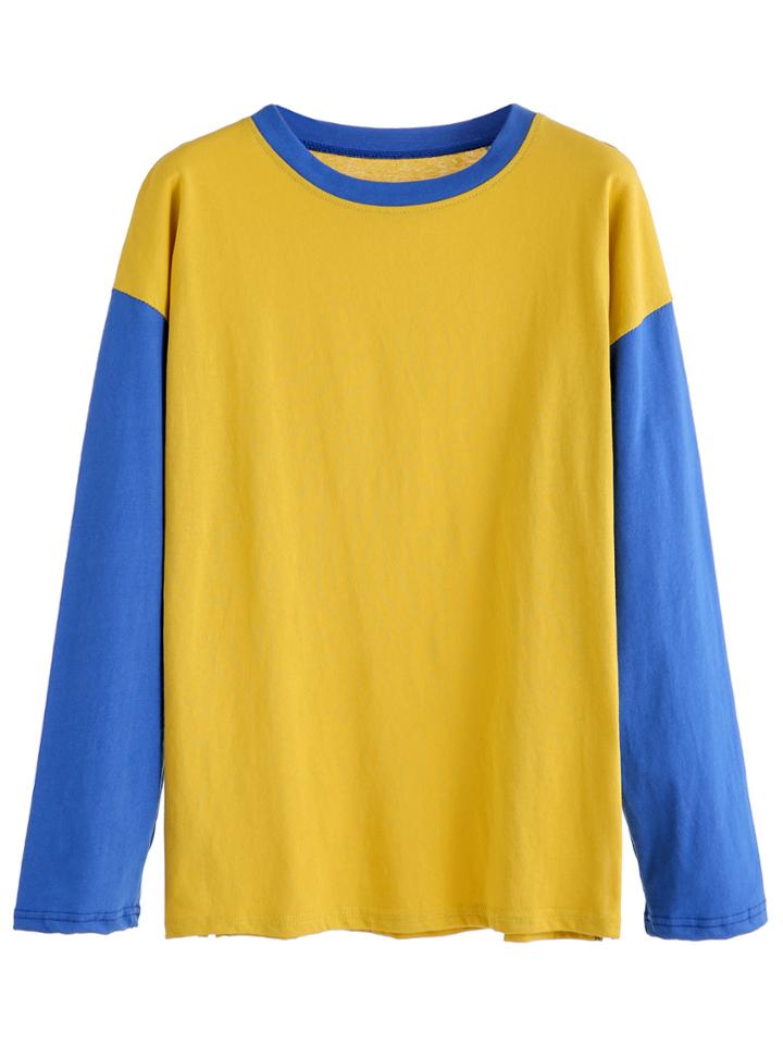 Romwe Color Block Contrast Neck Dropped Shoulder Seam T-shirt