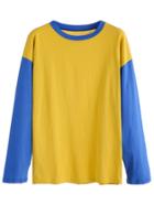 Romwe Color Block Contrast Neck Dropped Shoulder Seam T-shirt