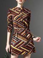 Romwe Colorful Tribal Print Tie-waist Dress