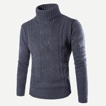 Romwe Men Cable Pattern High Neck Solid Jumper