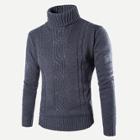 Romwe Men Cable Pattern High Neck Solid Jumper