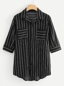 Romwe Stripe Pocket Blouse