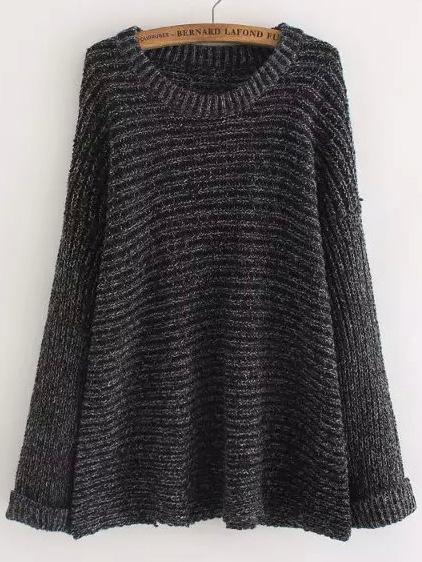 Romwe Black Round Neck Loose Knit Sweater