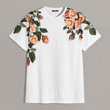 Romwe Guys Rose Print Short Sleeve Tee